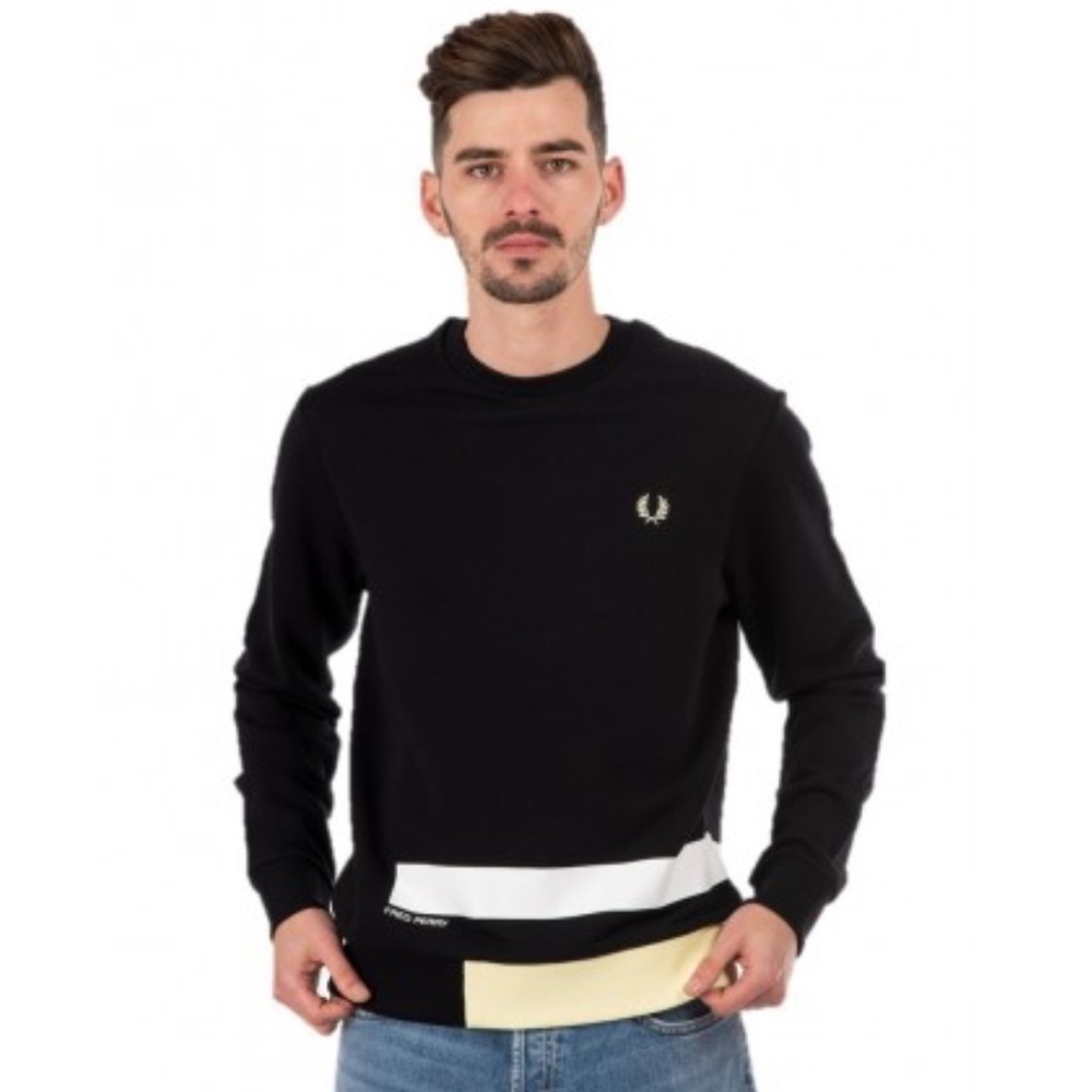 Fred Perry Printed Panel Sweatshirt Black Men’s Small EUC!